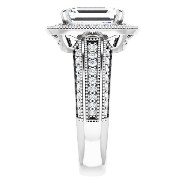 3.14 Tcw Emerald Moissanite DEF/VVS Milgrain Vintage Engagement Ring in PLAT | ViewE 3.14 Tcw Emerald Moissanite DEF/VVS Milgrain Vintage Engagement Ring in PLAT | ViewE