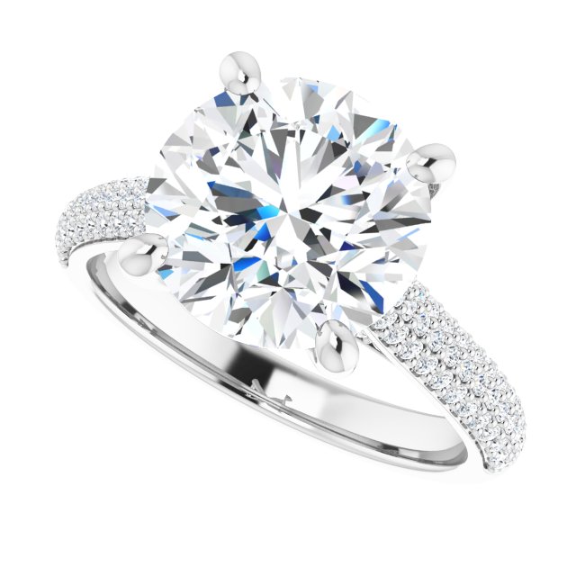 4.02 Round Moissanite DEF/VVS Classic Sidestone Engagement Ring in 14KW | View5 4.02 Round Moissanite DEF/VVS Classic Sidestone Engagement Ring in 14KW | View5