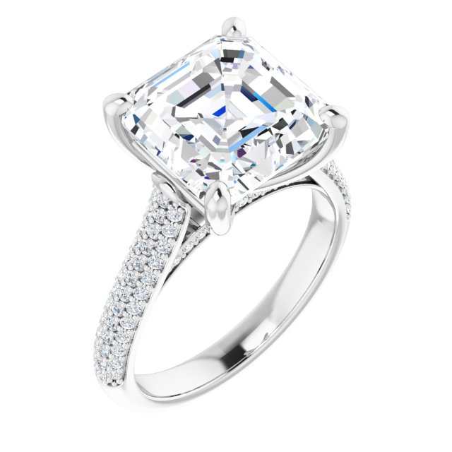 5.68 Asscher Moissanite DEF/VVS Classic Sidestone Engagement Ring in 18KW | ViewA