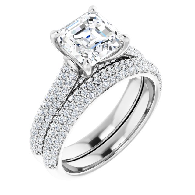 2.41 Asscher Diamond GH/VS2+ Classic Sidestone Engagement Ring in PLAT | AllComponents_ViewA