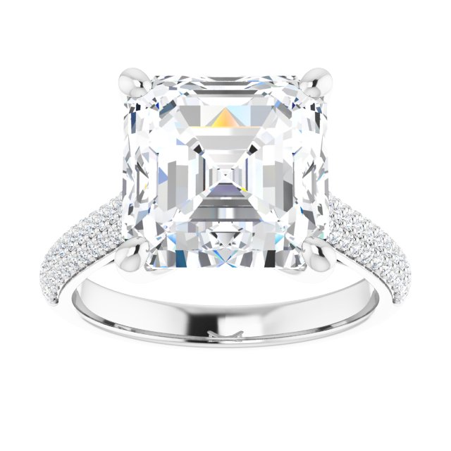 5.68 Asscher Moissanite DEF/VVS Classic Sidestone Engagement Ring in 18KW | ViewS