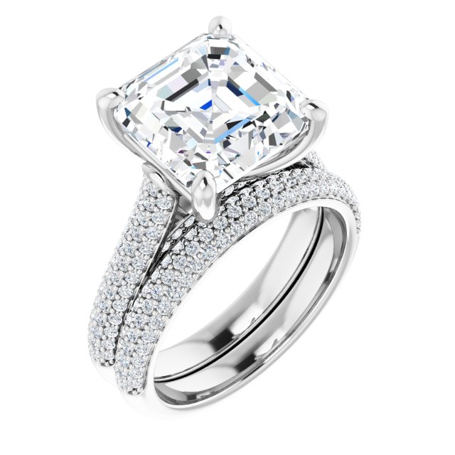 5.68 Asscher Moissanite DEF/VVS Classic Sidestone Engagement Ring in 18KW | AllComponents_ViewA
