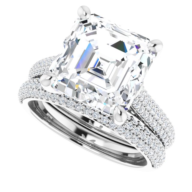 5.68 Asscher Moissanite DEF/VVS Classic Sidestone Engagement Ring in 18KW | AllComponents_View5