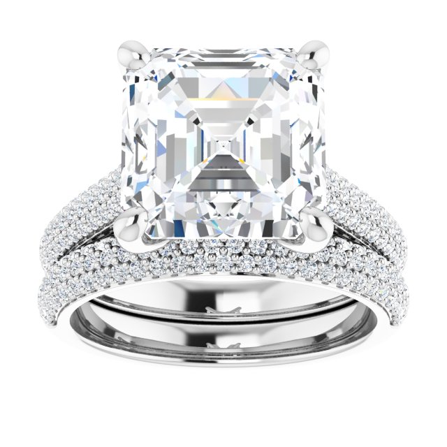 5.68 Asscher Moissanite DEF/VVS Classic Sidestone Engagement Ring in 18KW | AllComponents_ViewS