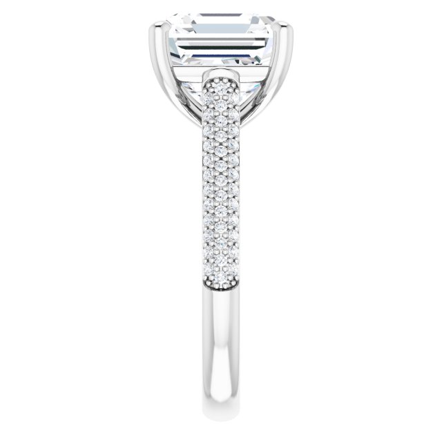 5.68 Asscher Moissanite DEF/VVS Classic Sidestone Engagement Ring in 18KW | ViewE