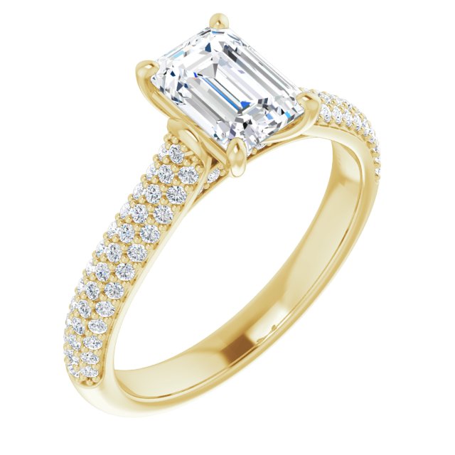 1.42 Emerald Diamond GH/VS2+ Classic Sidestone Engagement Ring in 18KY | ViewA