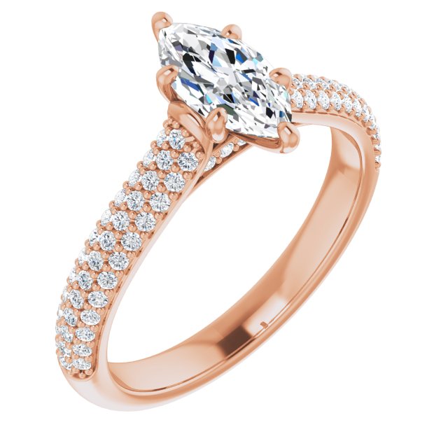 1.09 Marquise Diamond GH/VS2+ Classic Sidestone Engagement Ring in 14KR | ViewA