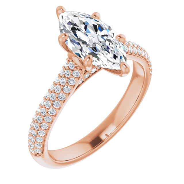 2.21 Marquise Diamond EF/VS1+ Classic Sidestone Engagement Ring in 18KR | ViewA