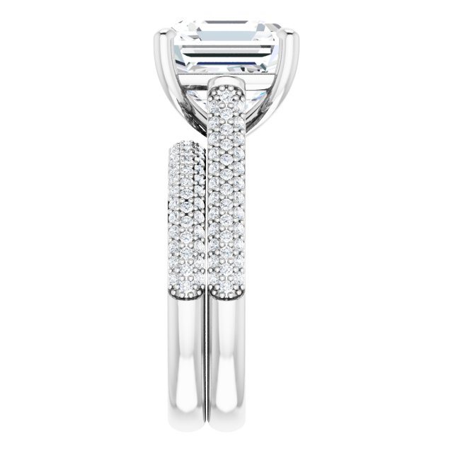5.68 Asscher Moissanite DEF/VVS Classic Sidestone Engagement Ring in 18KW | AllComponents_ViewE