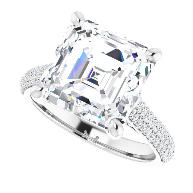 5.68 Asscher Moissanite DEF/VVS Classic Sidestone Engagement Ring in 18KW | View5