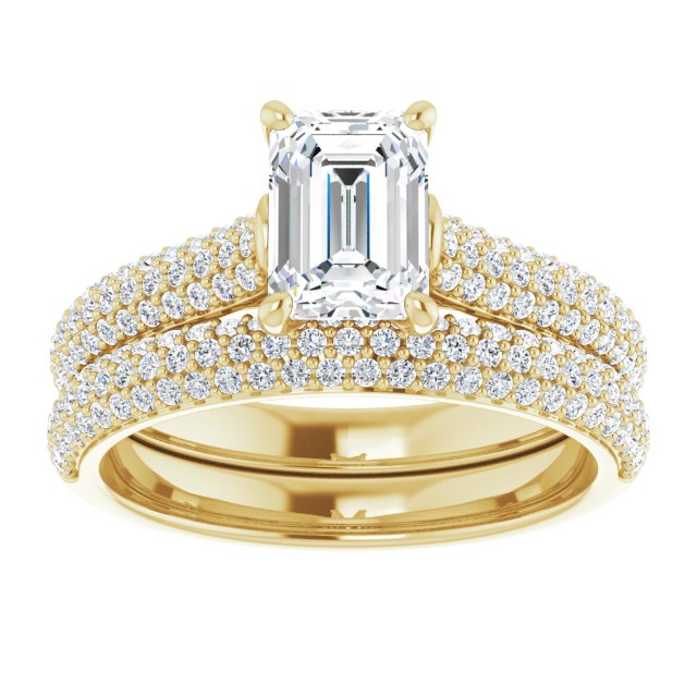 1.42 Emerald Diamond GH/VS2+ Classic Sidestone Engagement Ring in 18KY | AllComponents_ViewS