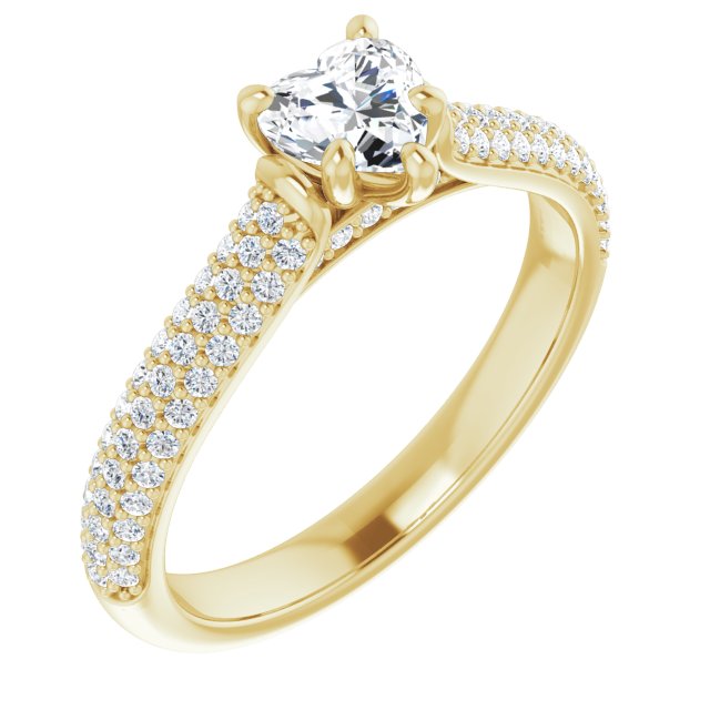 0.90 Heart Diamond GH/VS2+ Classic Sidestone Engagement Ring in 14KY | ViewA 0.90 Heart Diamond GH/VS2+ Classic Sidestone Engagement Ring in 14KY | ViewA