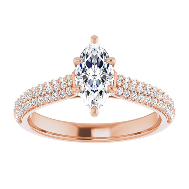 1.09 Marquise Diamond GH/VS2+ Classic Sidestone Engagement Ring in 14KR | ViewS