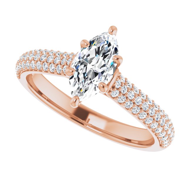 1.09 Marquise Diamond GH/VS2+ Classic Sidestone Engagement Ring in 14KR | View5