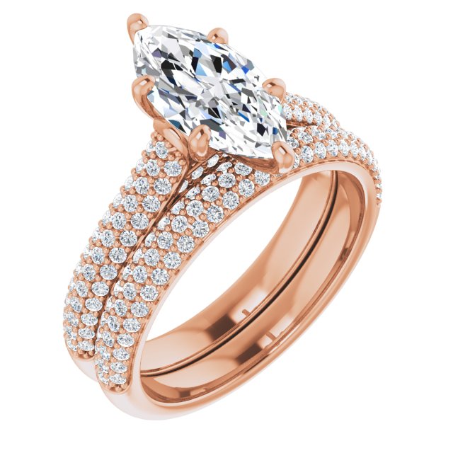 2.21 Marquise Diamond EF/VS1+ Classic Sidestone Engagement Ring in 18KR | AllComponents_ViewA