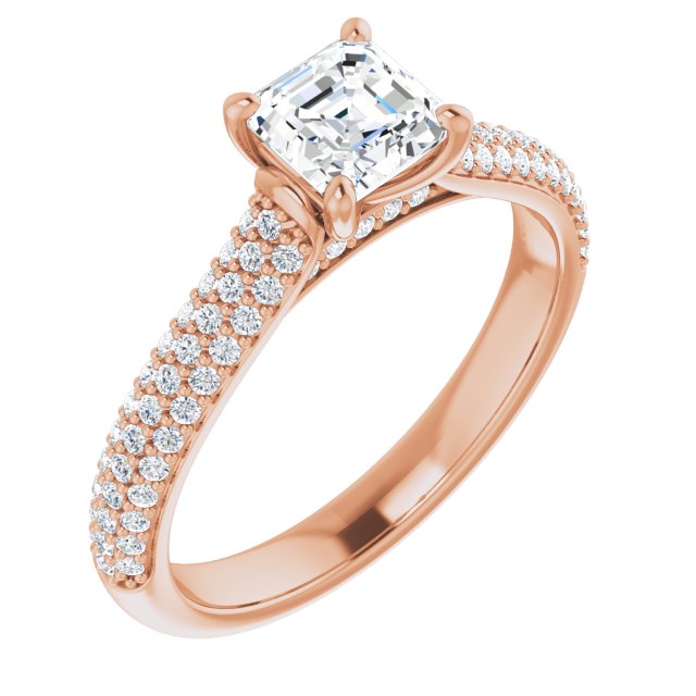 1.00 Asscher Diamond GH/VS2+ Classic Sidestone Engagement Ring in 14KR | ViewA 1.00 Asscher Diamond GH/VS2+ Classic Sidestone Engagement Ring in 14KR | ViewA