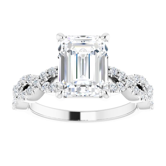 2.97 Emerald Diamond D/VVS2+ Twisted Sidestone Engagement Ring in 18KW | ViewS 2.97 Emerald Diamond D/VVS2+ Twisted Sidestone Engagement Ring in 18KW | ViewS