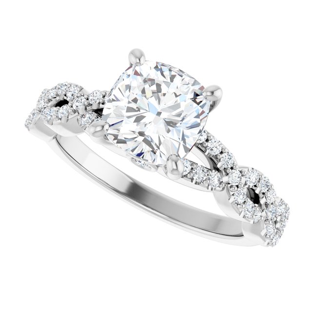 2.07 Cushion Diamond D/VVS2+ Twisted Sidestone Engagement Ring in 18KW | View5 2.07 Cushion Diamond D/VVS2+ Twisted Sidestone Engagement Ring in 18KW | View5