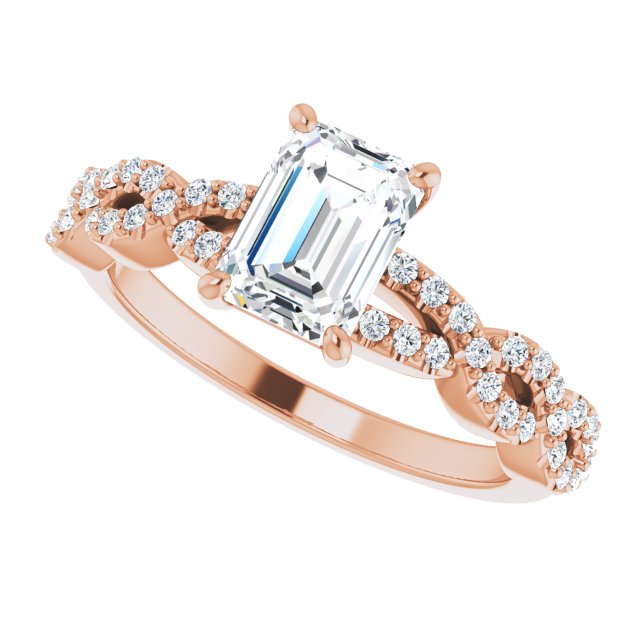 1.32 Emerald Diamond GH/VS2+ Twisted Sidestone Engagement Ring in 14KR | View5 1.32 Emerald Diamond GH/VS2+ Twisted Sidestone Engagement Ring in 14KR | View5