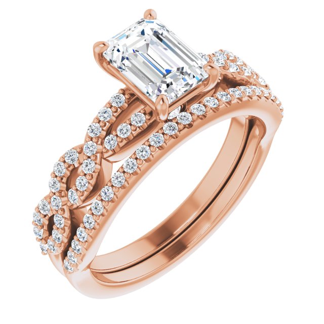 1.32 Emerald Diamond GH/VS2+ Twisted Sidestone Engagement Ring in 14KR | AllComponents_ViewA 1.32 Emerald Diamond GH/VS2+ Twisted Sidestone Engagement Ring in 14KR | AllComponents_ViewA