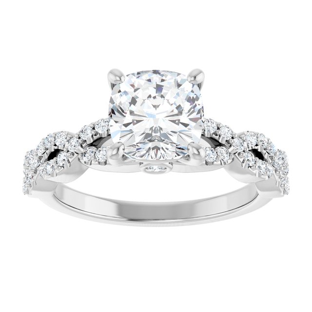 2.07 Cushion Diamond D/VVS2+ Twisted Sidestone Engagement Ring in 18KW | ViewS 2.07 Cushion Diamond D/VVS2+ Twisted Sidestone Engagement Ring in 18KW | ViewS