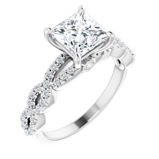 2.07 Square Diamond GH/VS2+ Twisted Sidestone Engagement Ring in 14KW | ViewA 2.07 Square Diamond GH/VS2+ Twisted Sidestone Engagement Ring in 14KW | ViewA