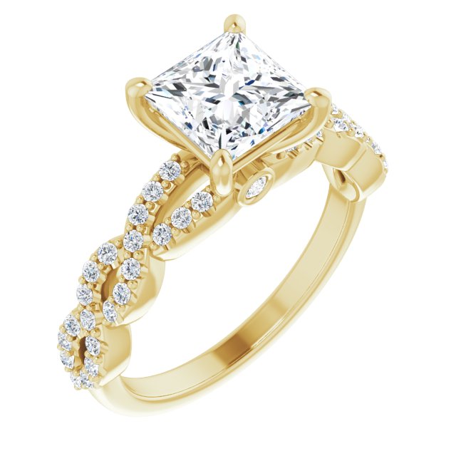 2.07 Square Lab-Grown D/VVS2+ Twisted Sidestone Engagement Ring in 14KY | ViewA
