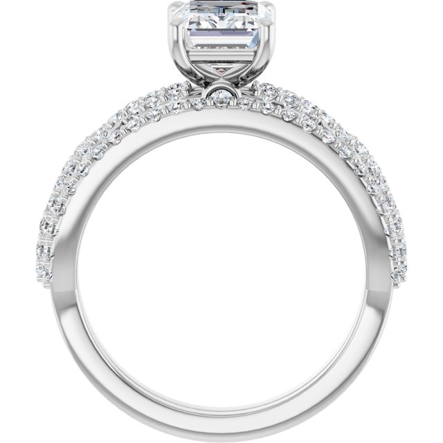 2.12 Emerald Moissanite DEF/VVS Twisted Sidestone Engagement Ring in 18KW | AllComponents_ViewB_4 2.12 Emerald Moissanite DEF/VVS Twisted Sidestone Engagement Ring in 18KW | AllComponents_ViewB_4