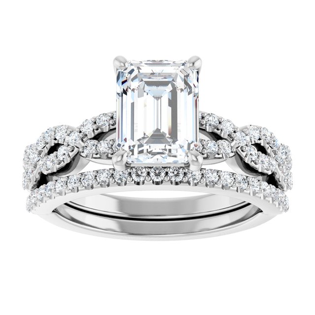 2.12 Emerald Moissanite DEF/VVS Twisted Sidestone Engagement Ring in 18KW | AllComponents_ViewS 2.12 Emerald Moissanite DEF/VVS Twisted Sidestone Engagement Ring in 18KW | AllComponents_ViewS