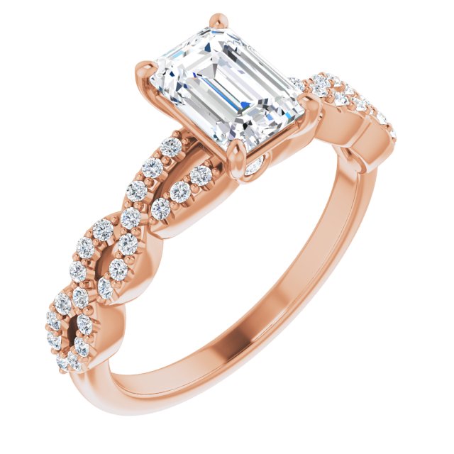 1.32 Emerald Diamond GH/VS2+ Twisted Sidestone Engagement Ring in 14KR | ViewA 1.32 Emerald Diamond GH/VS2+ Twisted Sidestone Engagement Ring in 14KR | ViewA