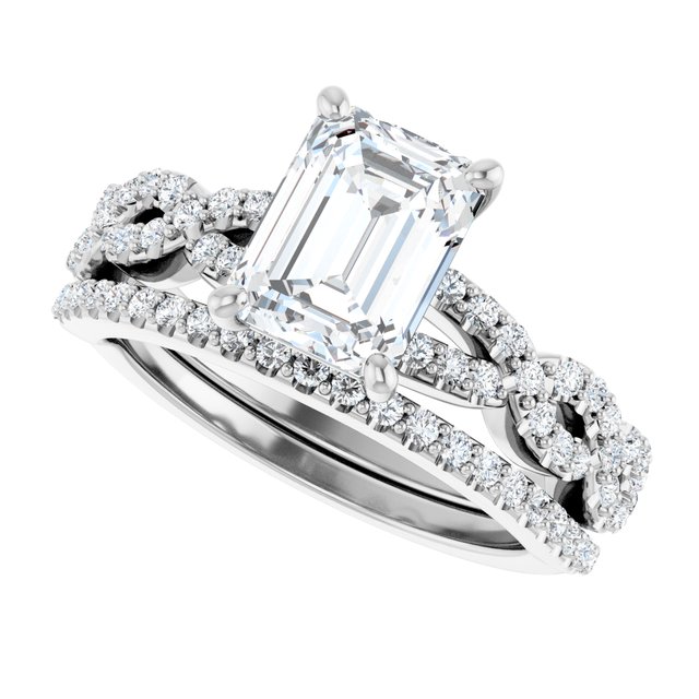 2.12 Emerald Moissanite DEF/VVS Twisted Sidestone Engagement Ring in 18KW | AllComponents_View5 2.12 Emerald Moissanite DEF/VVS Twisted Sidestone Engagement Ring in 18KW | AllComponents_View5