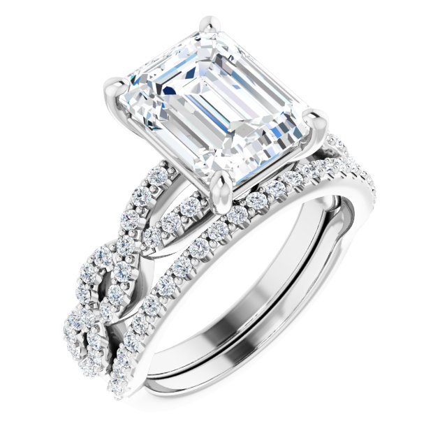 4.00 Emerald Moissanite DEF/VVS Twisted Sidestone Engagement Ring in 14KW | AllComponents_ViewA 4.00 Emerald Moissanite DEF/VVS Twisted Sidestone Engagement Ring in 14KW | AllComponents_ViewA