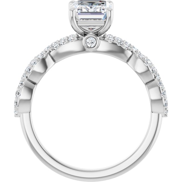2.12 Emerald Moissanite DEF/VVS Twisted Sidestone Engagement Ring in 18KW | ViewB_4 2.12 Emerald Moissanite DEF/VVS Twisted Sidestone Engagement Ring in 18KW | ViewB_4
