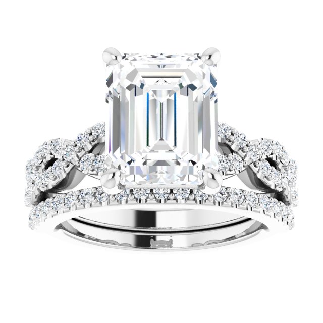 4.00 Emerald Moissanite DEF/VVS Twisted Sidestone Engagement Ring in 14KW | AllComponents_ViewS 4.00 Emerald Moissanite DEF/VVS Twisted Sidestone Engagement Ring in 14KW | AllComponents_ViewS