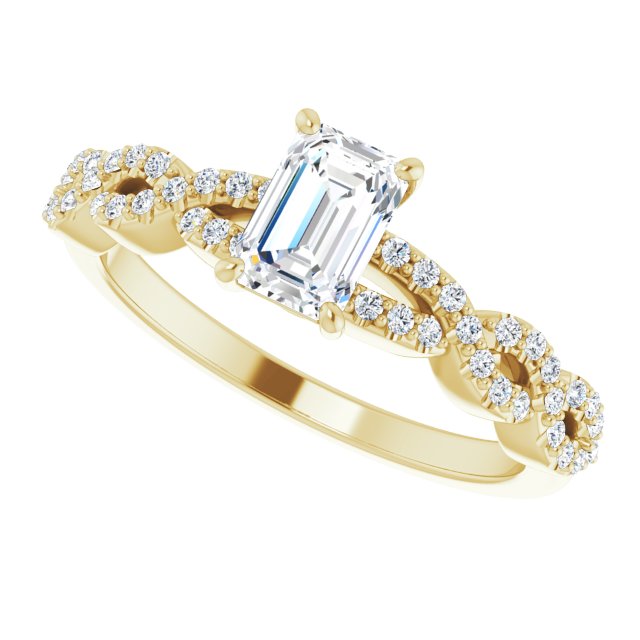 0.81 Emerald Diamond D/VVS2+ Twisted Sidestone Engagement Ring in 14KY | View5 0.81 Emerald Diamond D/VVS2+ Twisted Sidestone Engagement Ring in 14KY | View5