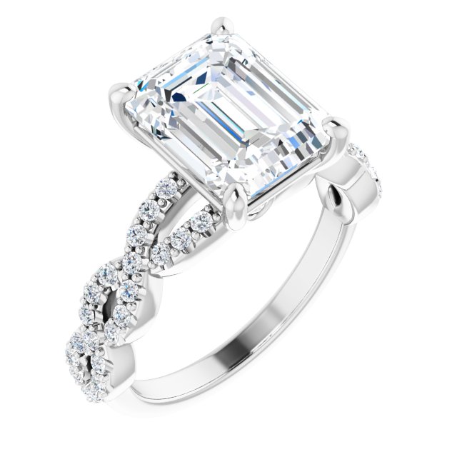 4.00 Emerald Moissanite DEF/VVS Twisted Sidestone Engagement Ring in 14KW | ViewA 4.00 Emerald Moissanite DEF/VVS Twisted Sidestone Engagement Ring in 14KW | ViewA