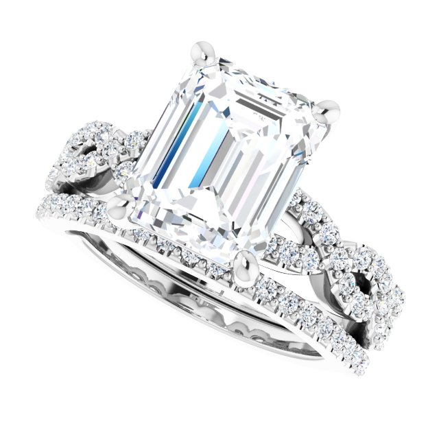 4.00 Emerald Moissanite DEF/VVS Twisted Sidestone Engagement Ring in 14KW | AllComponents_View5 4.00 Emerald Moissanite DEF/VVS Twisted Sidestone Engagement Ring in 14KW | AllComponents_View5