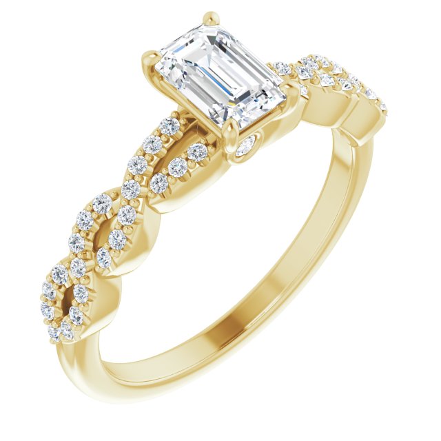 0.81 Emerald Diamond D/VVS2+ Twisted Sidestone Engagement Ring in 14KY | ViewA 0.81 Emerald Diamond D/VVS2+ Twisted Sidestone Engagement Ring in 14KY | ViewA