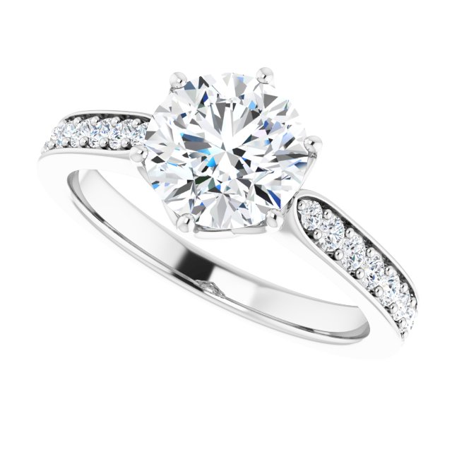 1.85 Round Diamond EF/VS1+ Tulip Sidestone Engagement Ring in 18KW | View5 1.85 Round Diamond EF/VS1+ Tulip Sidestone Engagement Ring in 18KW | View5