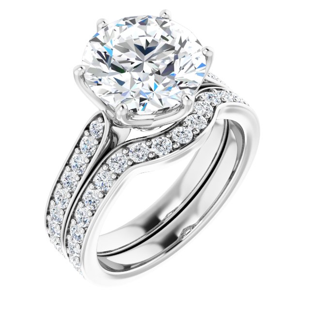 4.03 Round Moissanite DEF/VVS Tulip Sidestone Engagement Ring in 14KW | AllComponents_ViewA