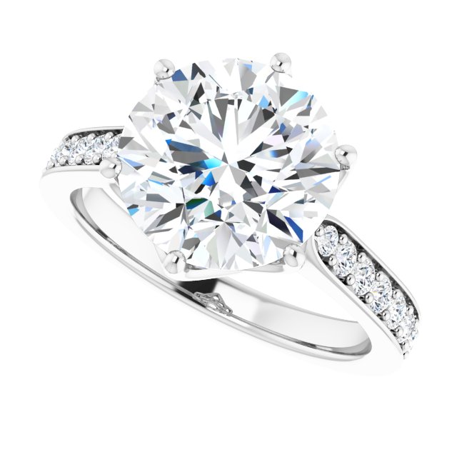 4.03 Round Moissanite DEF/VVS Tulip Sidestone Engagement Ring in 14KW | View5