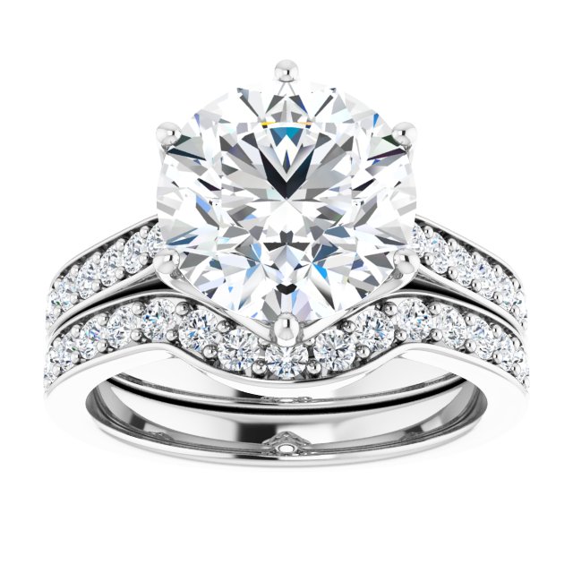 4.03 Round Moissanite DEF/VVS Tulip Sidestone Engagement Ring in 14KW | AllComponents_ViewS