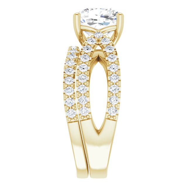 2.91 Cushion Moissanite DEF/VVS Modern Sidestone Engagement Ring in 14KY | AllComponents_ViewE 2.91 Cushion Moissanite DEF/VVS Modern Sidestone Engagement Ring in 14KY | AllComponents_ViewE
