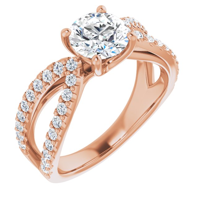 1.49 Round Lab-Grown GH/VS2+ Modern Sidestone Engagement Ring in 14KR | ViewA
