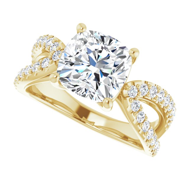 2.91 Cushion Moissanite DEF/VVS Modern Sidestone Engagement Ring in 14KY | View5 2.91 Cushion Moissanite DEF/VVS Modern Sidestone Engagement Ring in 14KY | View5