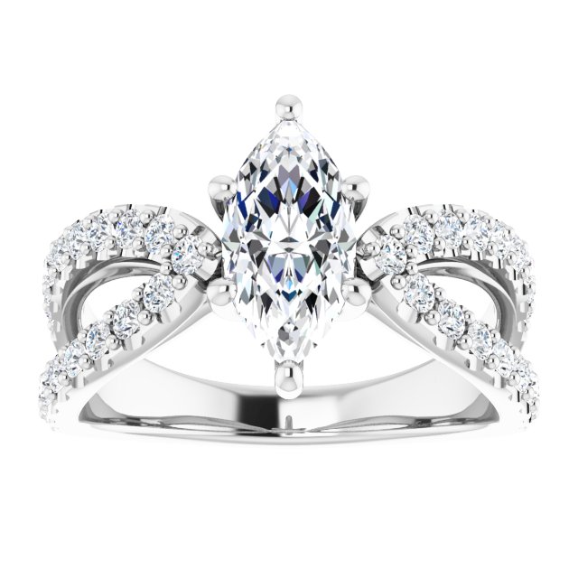 1.58 Marquise Lab-Grown EF/VS1+ Modern Sidestone Engagement Ring in PLAT | ViewS