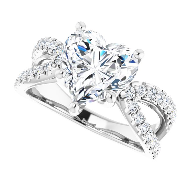 3.21 Heart Lab-Grown GH/VS2+ Modern Sidestone Engagement Ring in 14KW | View5 3.21 Heart Lab-Grown GH/VS2+ Modern Sidestone Engagement Ring in 14KW | View5