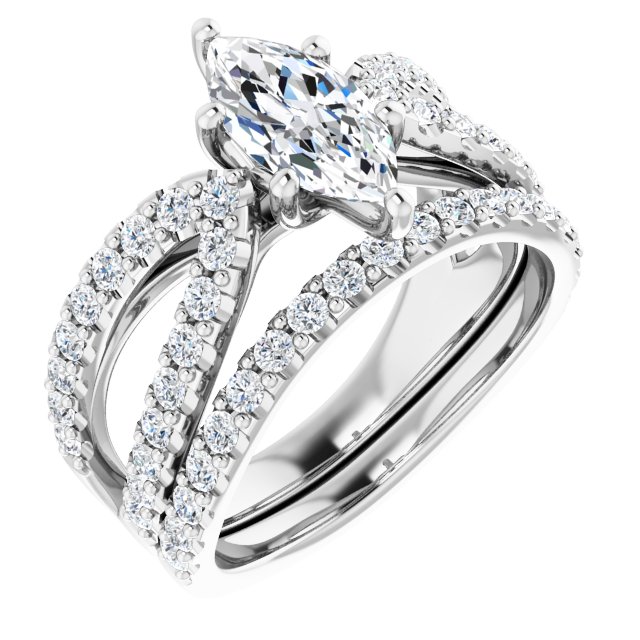 1.58 Marquise Lab-Grown EF/VS1+ Modern Sidestone Engagement Ring in PLAT | AllComponents_ViewA