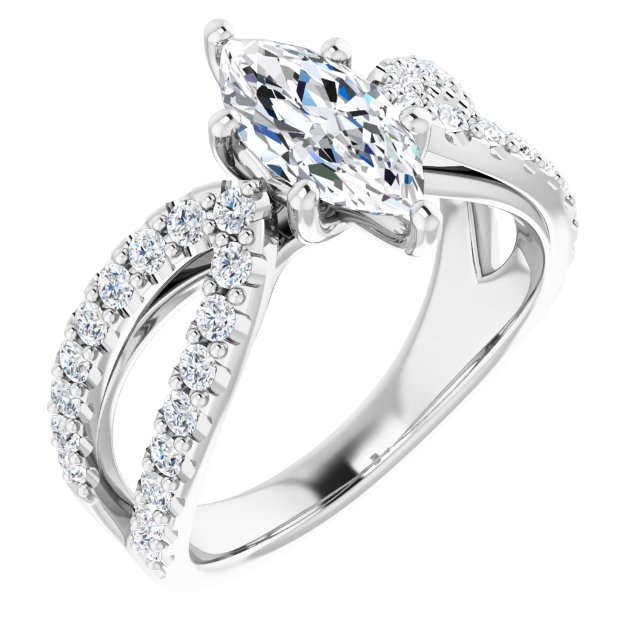 1.58 Marquise Lab-Grown EF/VS1+ Modern Sidestone Engagement Ring in PLAT | ViewA
