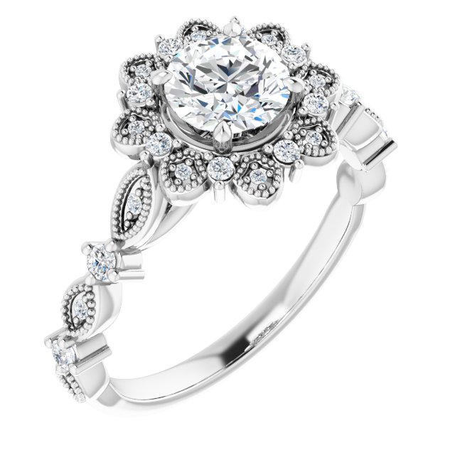 0.99 Tcw Round Diamond GH/VS2+ Floral Halo Engagement Ring in 14KW | ViewA 0.99 Tcw Round Diamond GH/VS2+ Floral Halo Engagement Ring in 14KW | ViewA